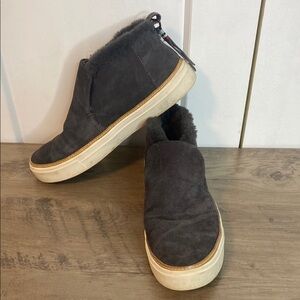 Toms | Gray Suede Leather Slip in Shoes with Faux fur trim - Zip up Back - 7.5